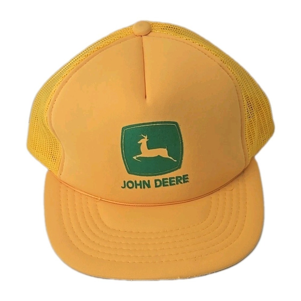 Vtg John Deere Hat Yellow  Mesh Trucker Snapback Retro 80s Old Stock Cap New USA